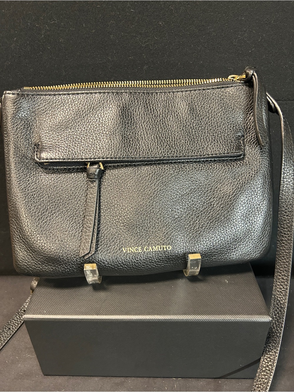 Vince Camuto Black Pebbled Leather Crossbody